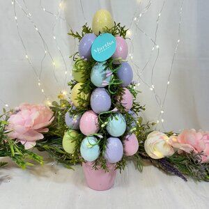 Martha Stewart Pink Potted Glittered EASTER Egg Topiary 14" Table Decor New